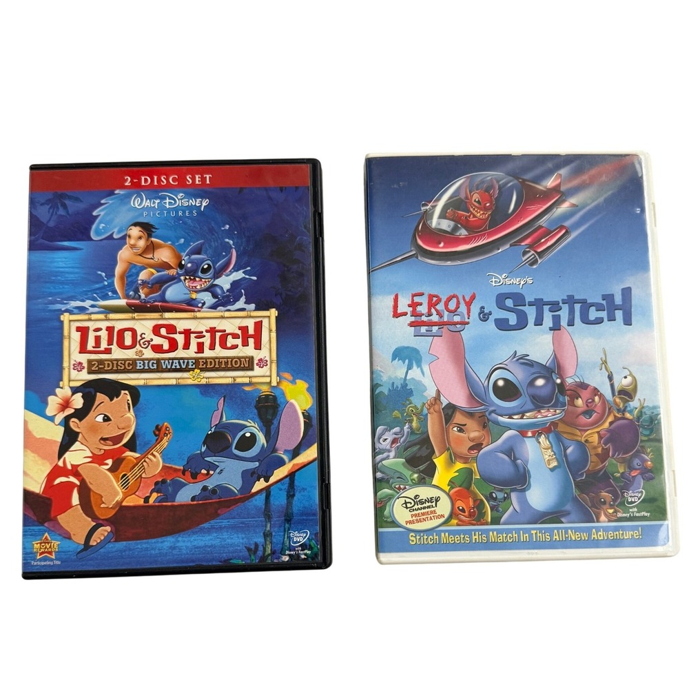 Disney Lilo & Stitch Big Wave Edition & Leroy & Stitch DVD Lot Blue Kids